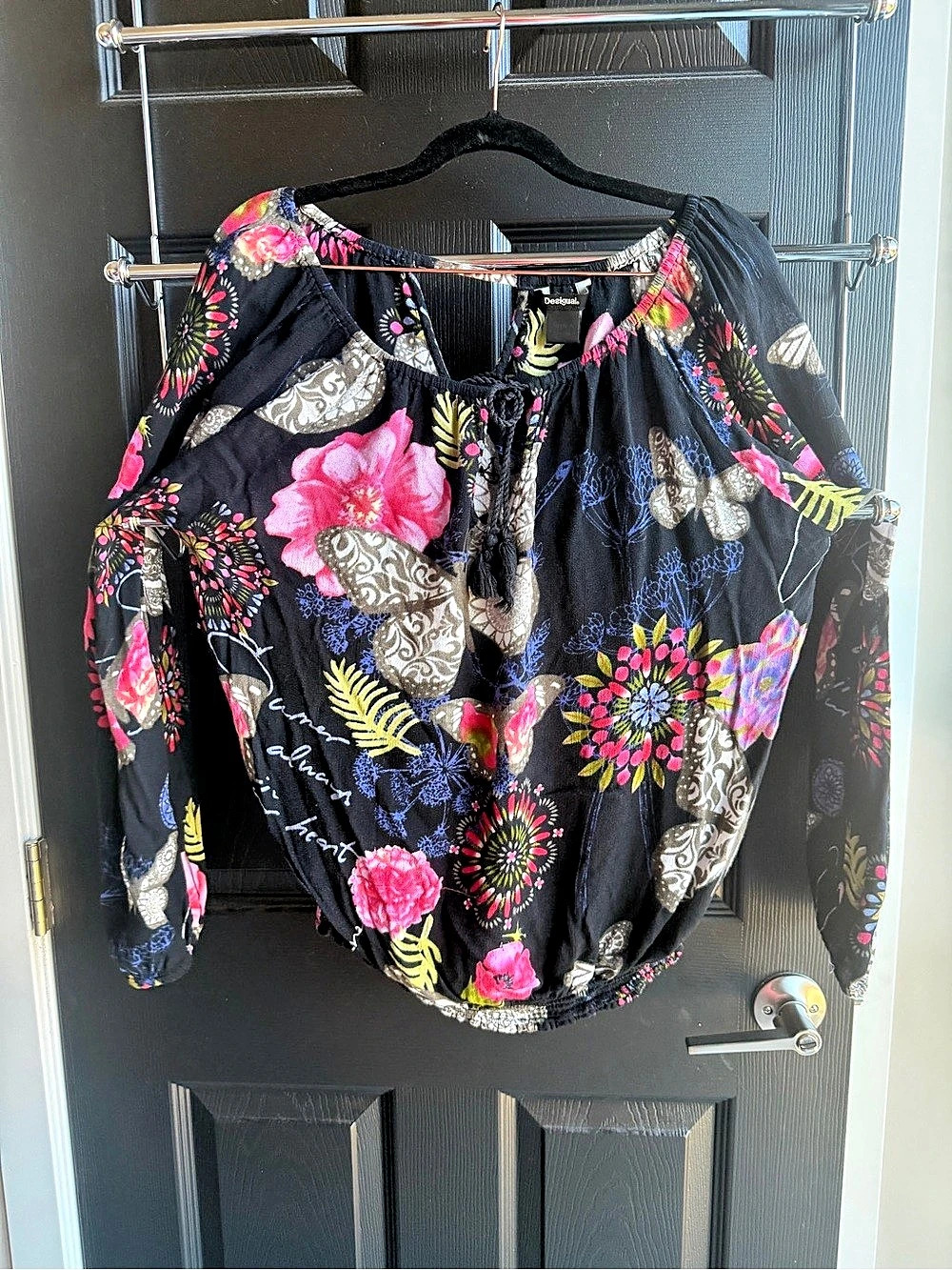 Desigual Floral Blouse in Black & Pink Size Medium
